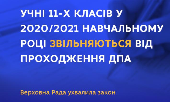 УЧНІ 11-Х КЛАСІВ У 2020/2021 НАВЧАЛЬНОМУ РОЦІ ЗВІЛЬНЯЮТЬСЯ ВІД ПРОХОДЖЕННЯ ДПА – ВЕРХОВНА РАДА УХВАЛИЛА ЗАКОН