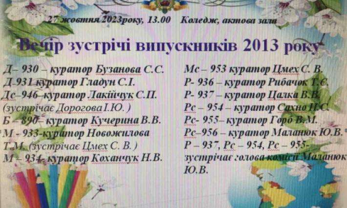 Вечір зустрічі з випускниками 2013 року